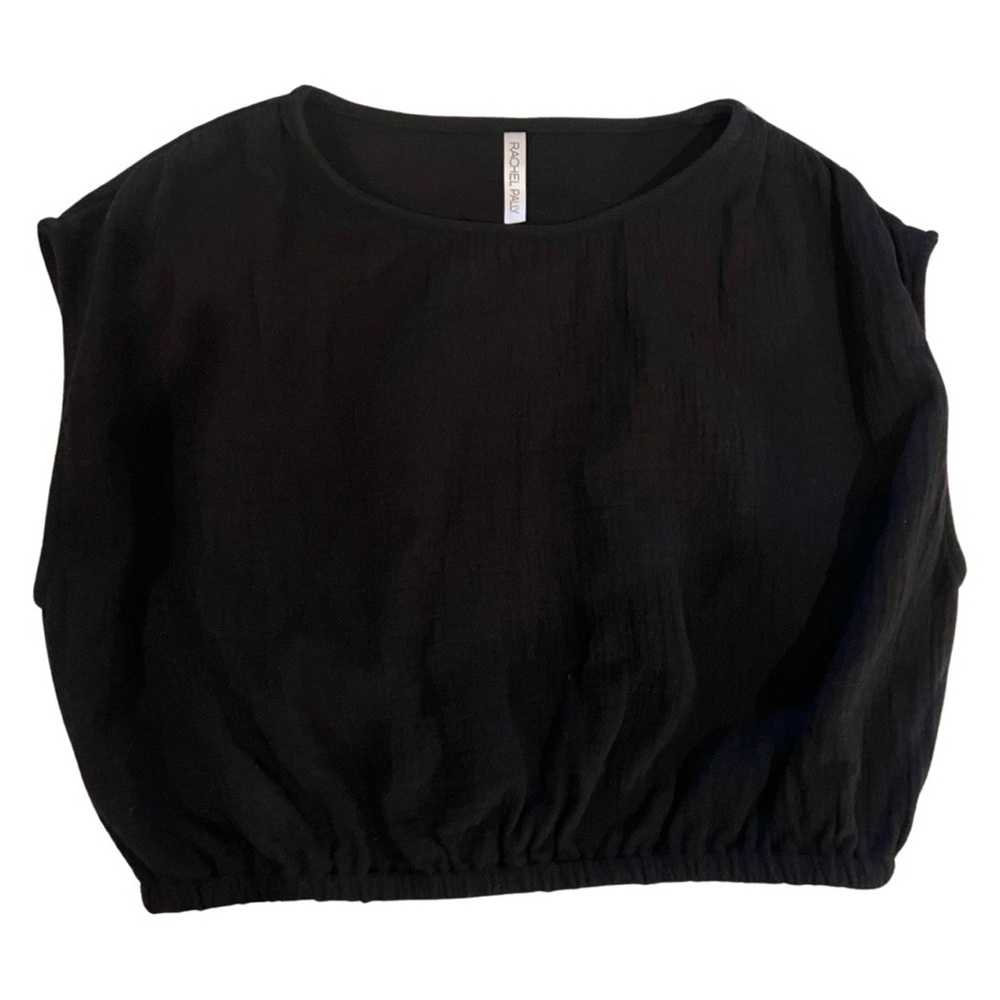 NWOT Black Cotton Cap Sleeve Crop Top